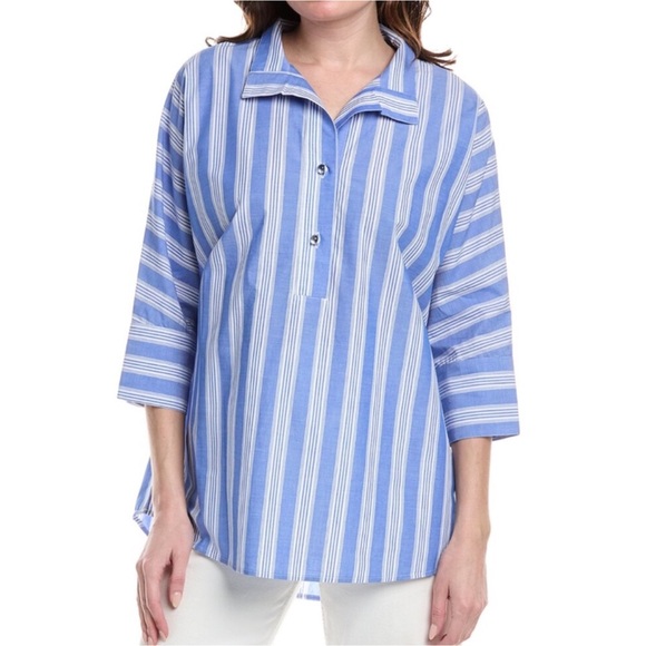 Fate Poplin Blue Stiped Oversized Blouse - Picture 1 of 7
